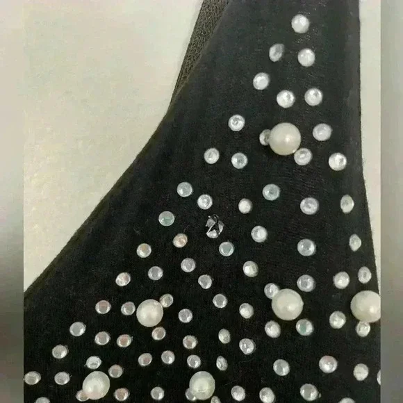 Women’s Light Sheer Top Layer Dress adorned in Rhinestones and Pearls Size Small - Picture 5 of 6